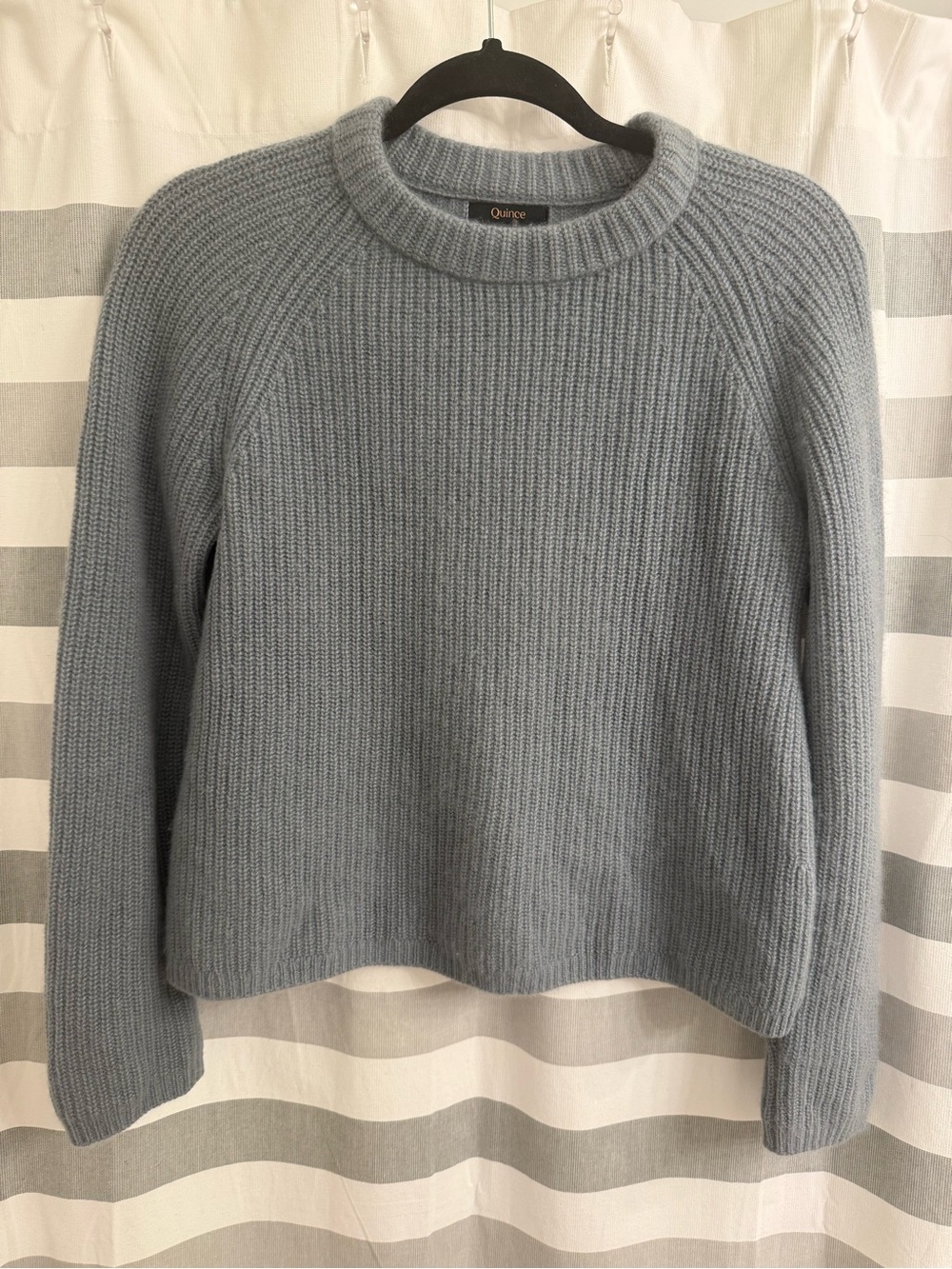 Quince Women 100% Mongolian Cashmere Fisherman Crewneck Sweater Dusty Blue Small